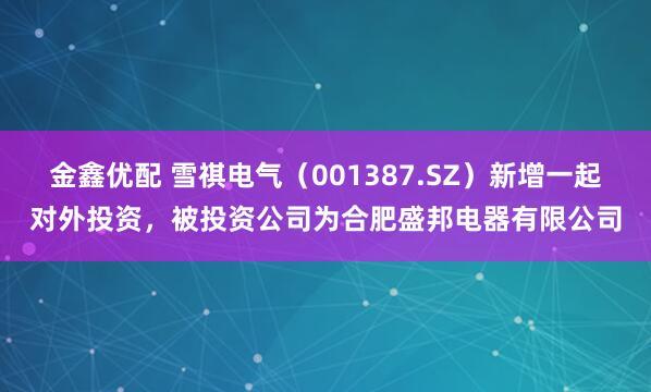 金鑫优配 雪祺电气（001387.SZ）新增一起对外投资，被投资公司为合肥盛邦电器有限公司